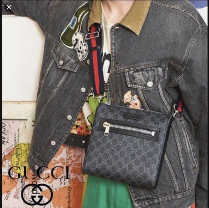 GUCCI 523599 經典GG Supreme藍紅藍織帶拉鍊 #郵差包/ #斜背包 / #肩背包-2