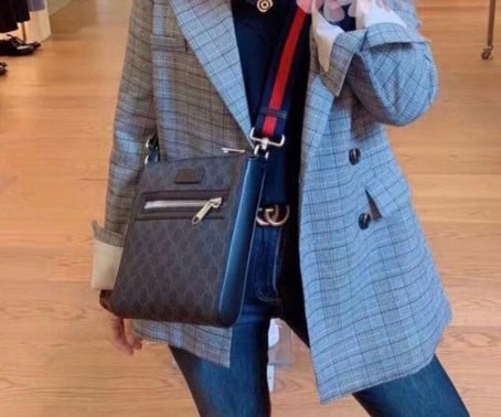 GUCCI 523599 經典GG Supreme藍紅藍織帶拉鍊 #郵差包/ #斜背包 / #肩背包-3