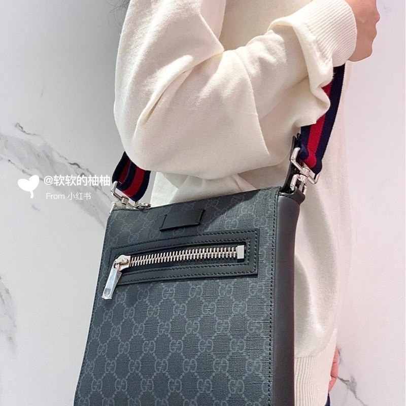 GUCCI 523599 經典GG Supreme藍紅藍織帶拉鍊 #郵差包/ #斜背包 / #肩背包-4