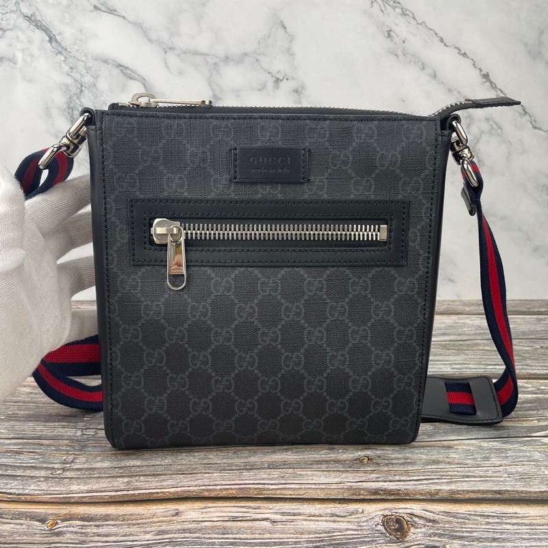 GUCCI 523599 經典GG Supreme藍紅藍織帶拉鍊 #郵差包/ #斜背包 / #肩背包-10