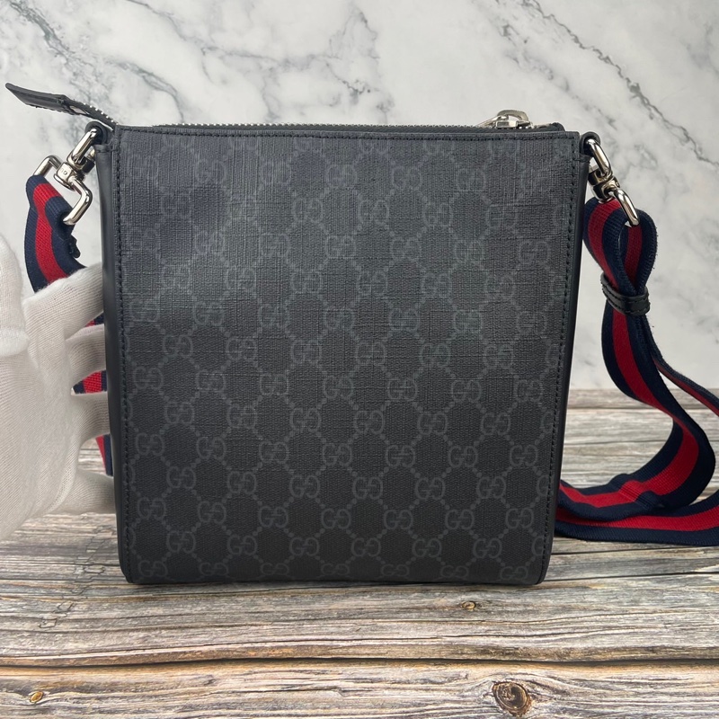 GUCCI 523599 經典GG Supreme藍紅藍織帶拉鍊 #郵差包/ #斜背包 / #肩背包-11