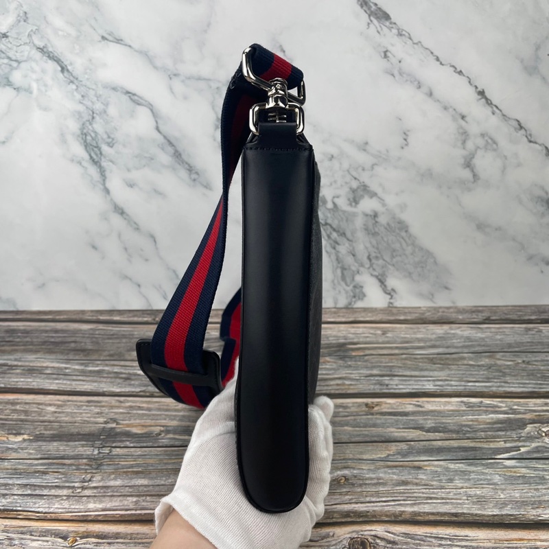 GUCCI 523599 經典GG Supreme藍紅藍織帶拉鍊 #郵差包/ #斜背包 / #肩背包-12