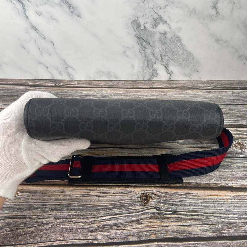 GUCCI 523599 經典GG Supreme藍紅藍織帶拉鍊 #郵差包/ #斜背包 / #肩背包-20