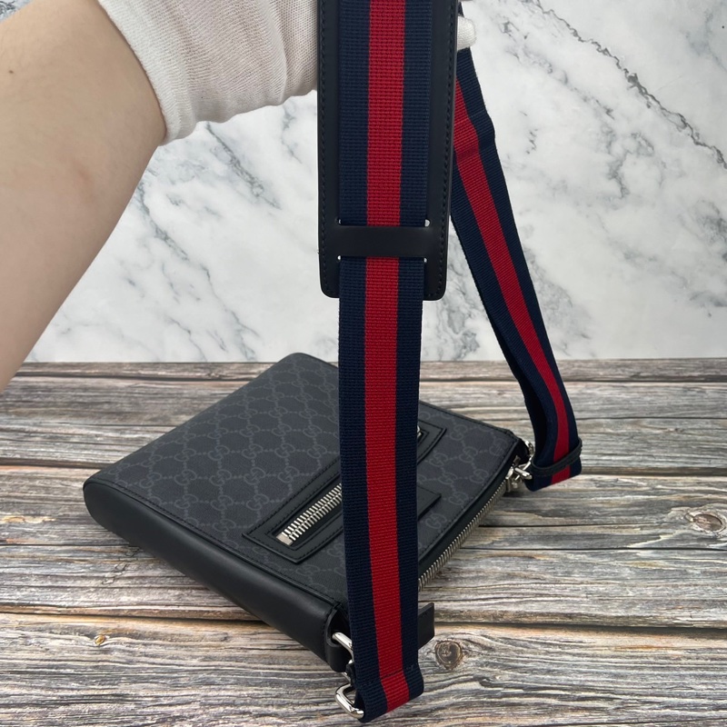 GUCCI 523599 經典GG Supreme藍紅藍織帶拉鍊 #郵差包/ #斜背包 / #肩背包-23