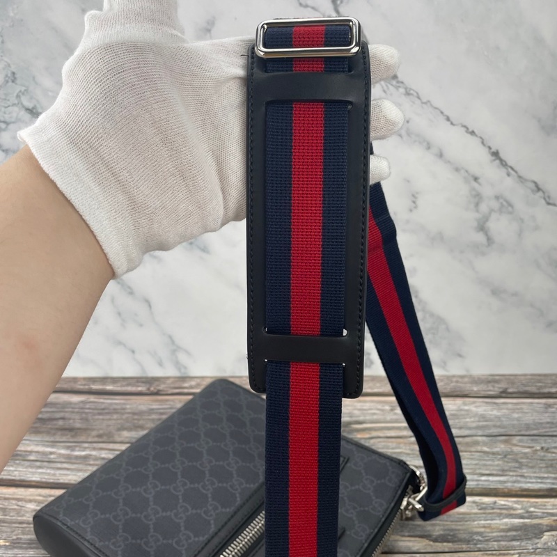 GUCCI 523599 經典GG Supreme藍紅藍織帶拉鍊 #郵差包/ #斜背包 / #肩背包-24