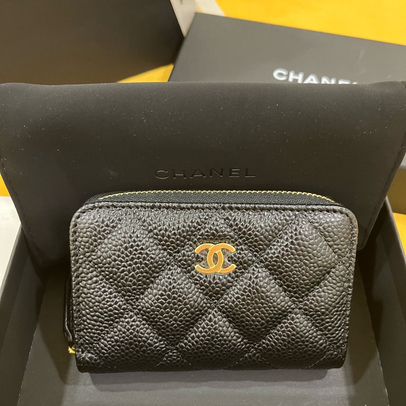 Chanel 芯片款 拉鍊三格零錢卡包-0