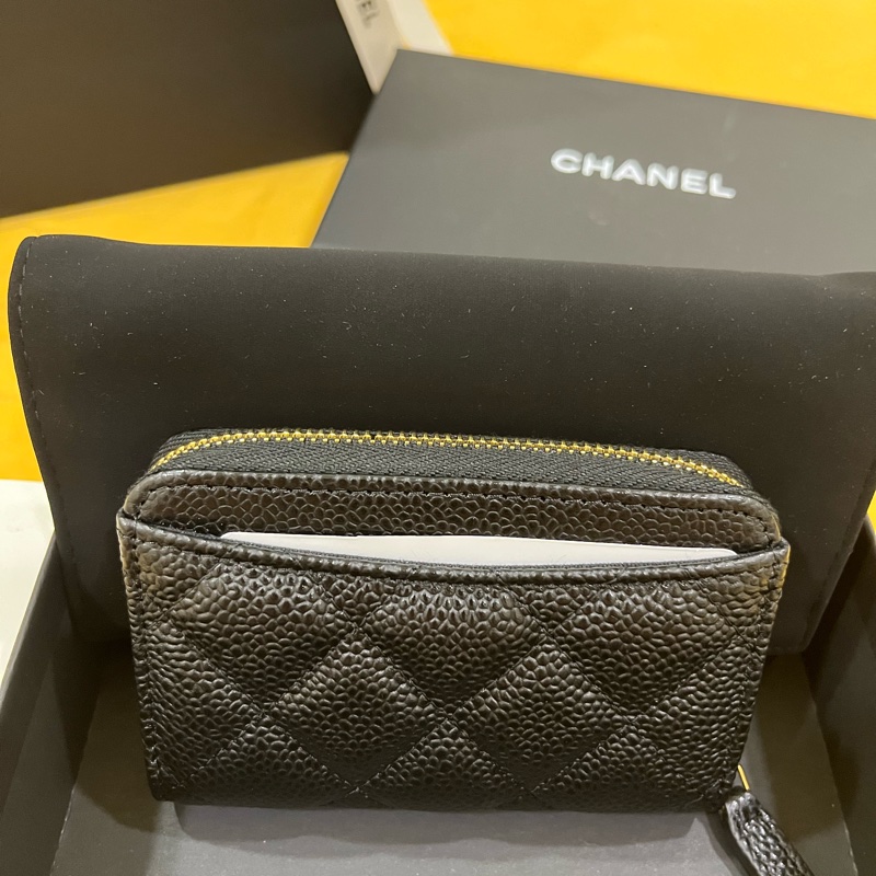 Chanel 芯片款 拉鍊三格零錢卡包-1