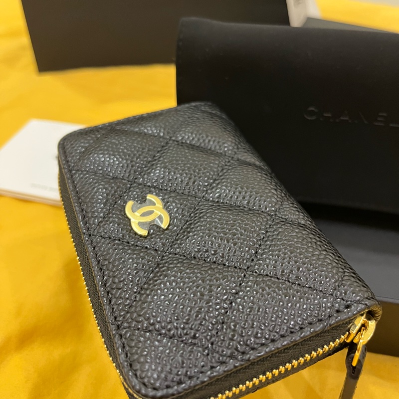 Chanel 芯片款 拉鍊三格零錢卡包-2