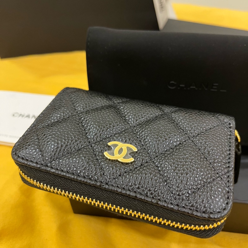 Chanel 芯片款 拉鍊三格零錢卡包-3