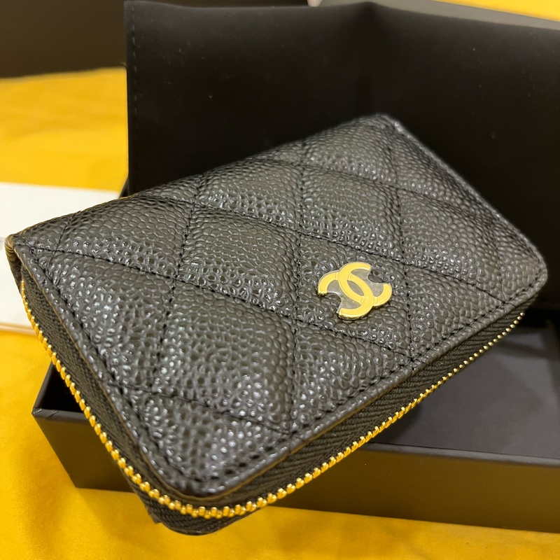 Chanel 芯片款 拉鍊三格零錢卡包-4