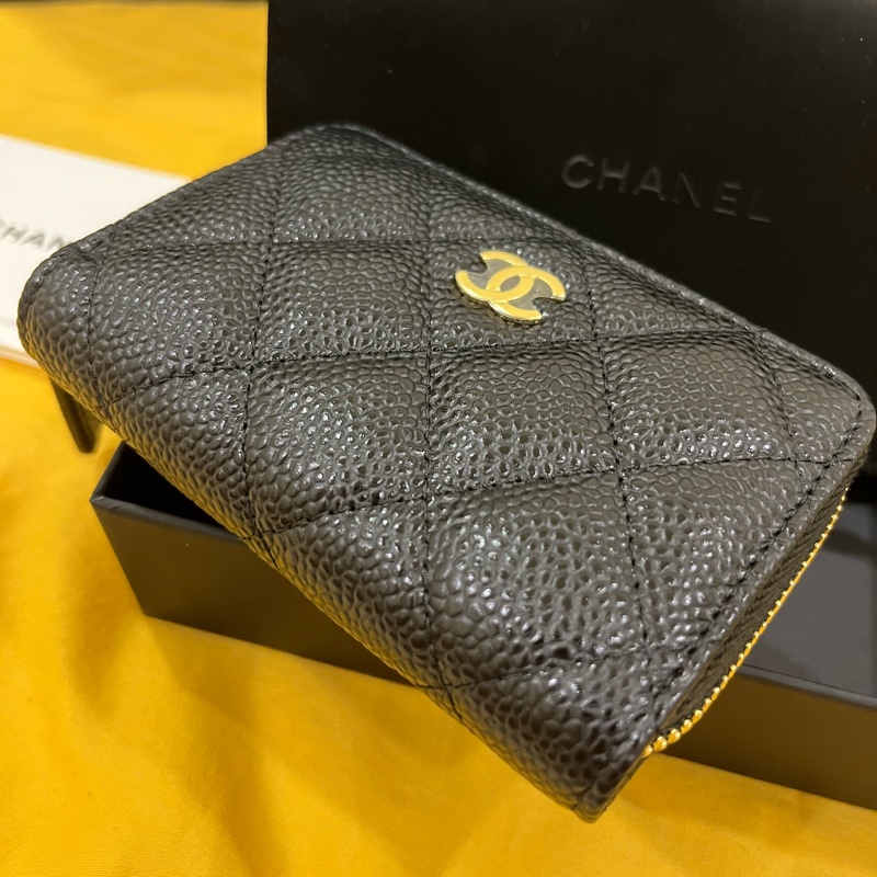 Chanel 芯片款 拉鍊三格零錢卡包-5
