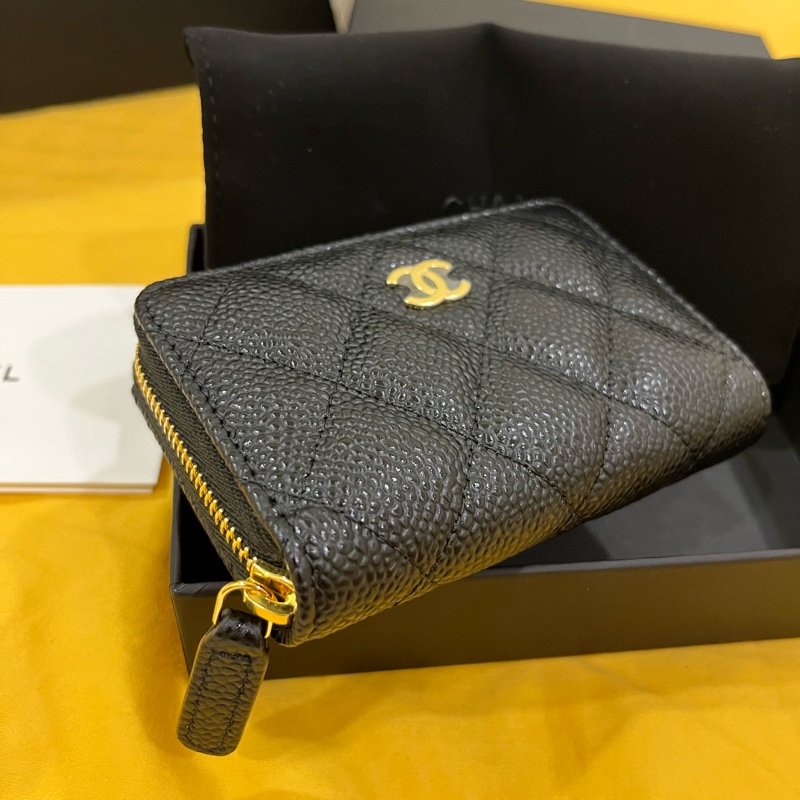 Chanel 芯片款 拉鍊三格零錢卡包-6