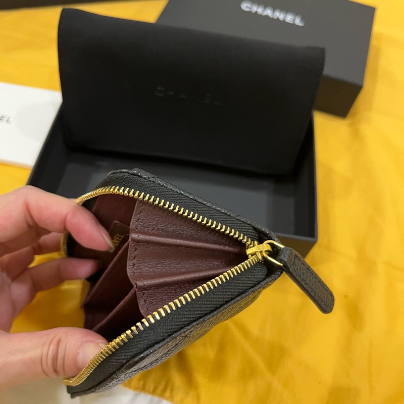 Chanel 芯片款 拉鍊三格零錢卡包-8