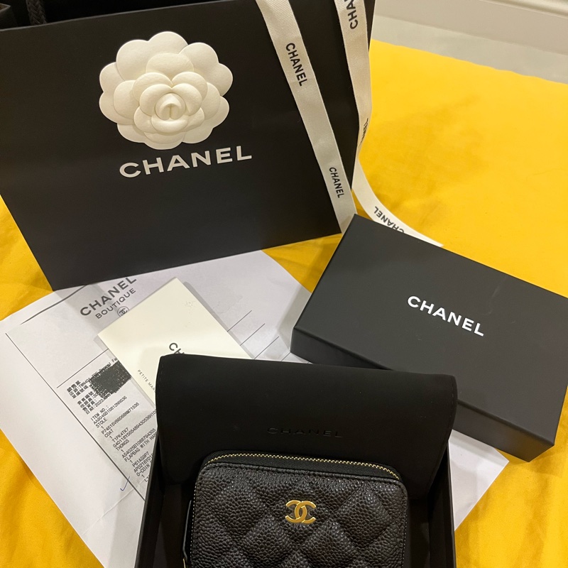 Chanel 芯片款 拉鍊三格零錢卡包-12
