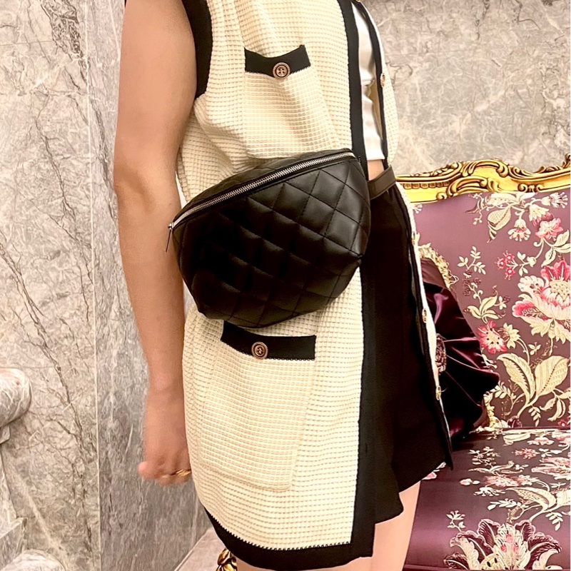 CHANEL 香奈兒 #員工包#櫃姐包# 牛皮黑銀元寶腰包 單肩包 斜挎包-3