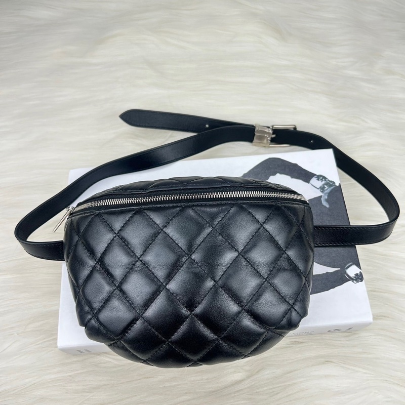 CHANEL 香奈兒 #員工包#櫃姐包# 牛皮黑銀元寶腰包 單肩包 斜挎包-4
