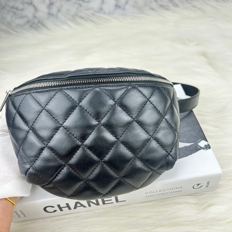CHANEL 香奈兒 #員工包#櫃姐包# 牛皮黑銀元寶腰包 單肩包 斜挎包-9