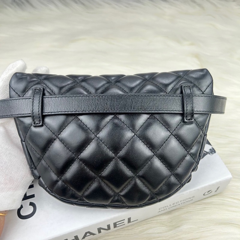 CHANEL 香奈兒 #員工包#櫃姐包# 牛皮黑銀元寶腰包 單肩包 斜挎包-10