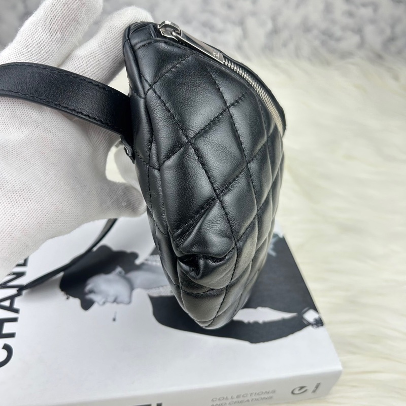CHANEL 香奈兒 #員工包#櫃姐包# 牛皮黑銀元寶腰包 單肩包 斜挎包-11