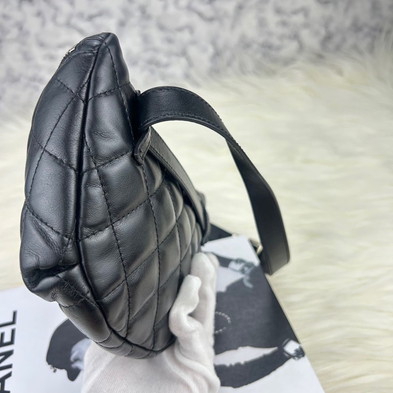 CHANEL 香奈兒 #員工包#櫃姐包# 牛皮黑銀元寶腰包 單肩包 斜挎包-12