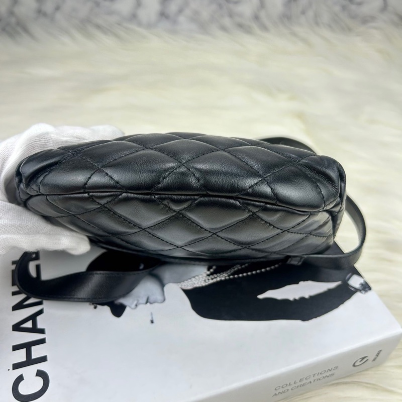 CHANEL 香奈兒 #員工包#櫃姐包# 牛皮黑銀元寶腰包 單肩包 斜挎包-15