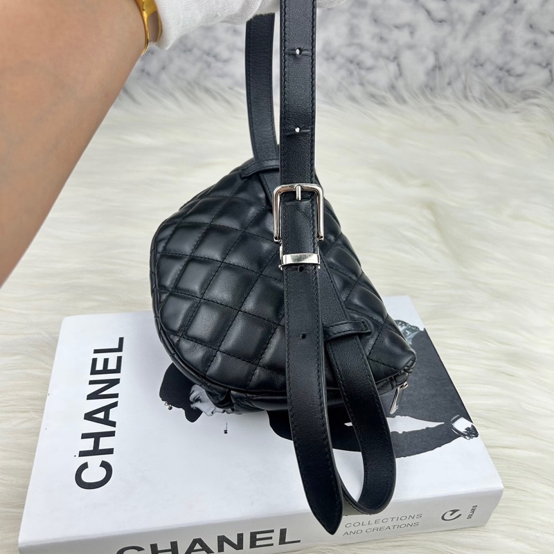 CHANEL 香奈兒 #員工包#櫃姐包# 牛皮黑銀元寶腰包 單肩包 斜挎包-17