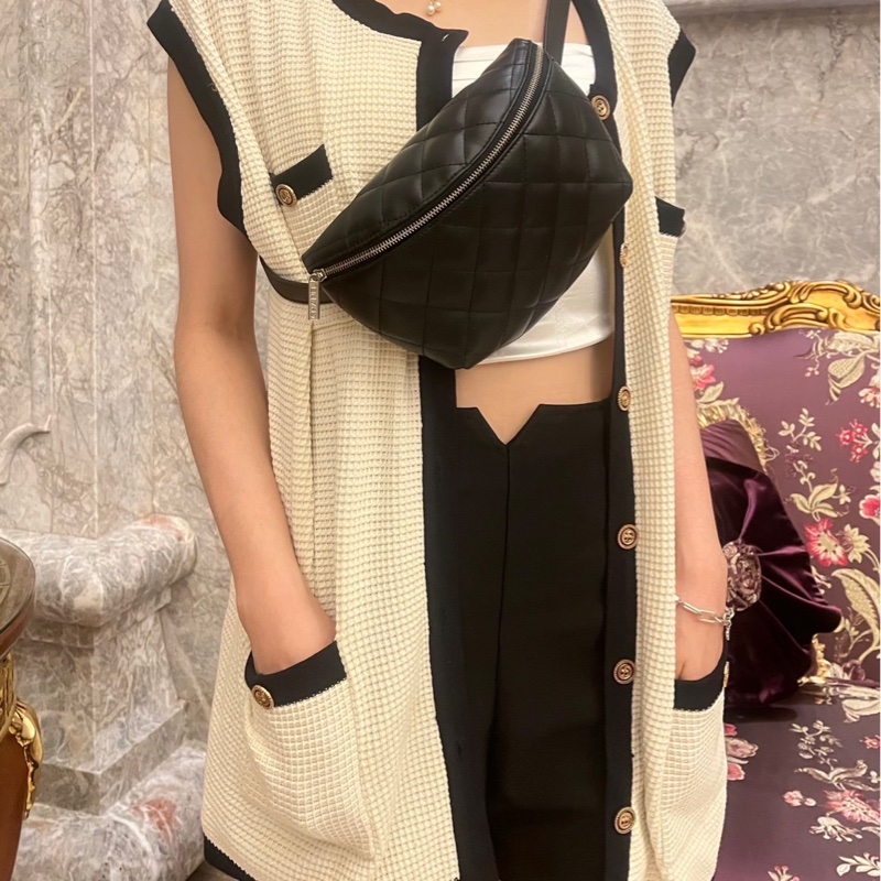 CHANEL 香奈兒 #員工包#櫃姐包# 牛皮黑銀元寶腰包 單肩包 斜挎包-22