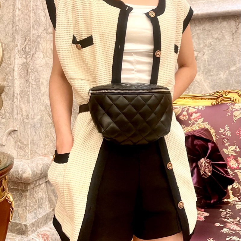 CHANEL 香奈兒 #員工包#櫃姐包# 牛皮黑銀元寶腰包 單肩包 斜挎包-23