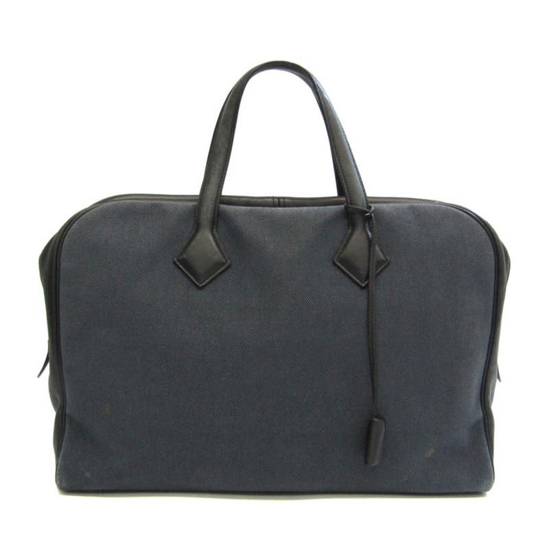 【日本直送】Hermes Victoria 男士,女士帆布,皮革波士頓包黑色,海軍藍-0