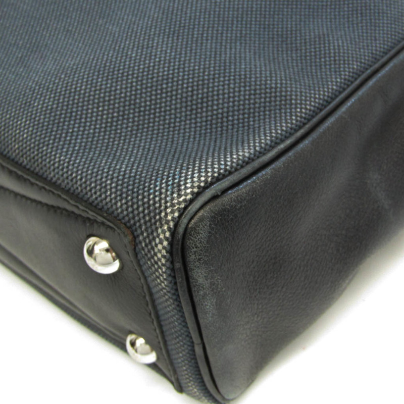 【日本直送】Hermes Victoria 男士,女士帆布,皮革波士頓包黑色,海軍藍-3