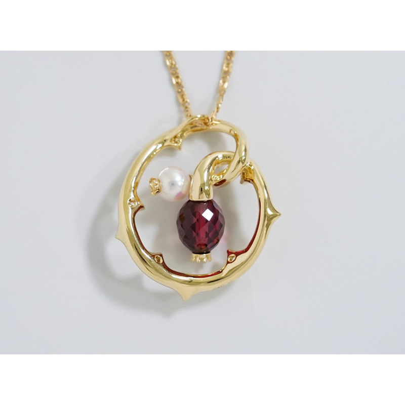 正品御木本 MIKIMOTO 珍珠 5 毫米紫色石英鑽石 5P 750 K18 YG 項鍊吊墜黃色黃金白色紫色配件珠寶二手-2