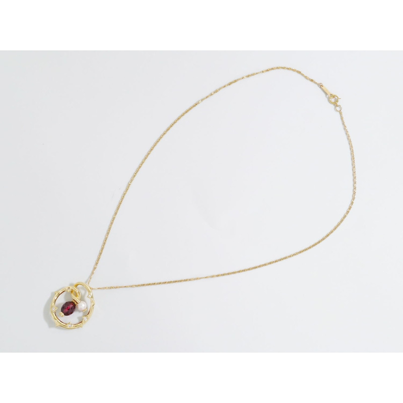 正品御木本 MIKIMOTO 珍珠 5 毫米紫色石英鑽石 5P 750 K18 YG 項鍊吊墜黃色黃金白色紫色配件珠寶二手-3