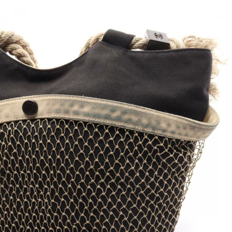 【日本直送】 中古CHANEL[BC]fishnet 雙C標誌 山茶花 帆布手提包托特包 絨面革 小羊皮 釉面皮 黑色 象牙白 多彩色-4