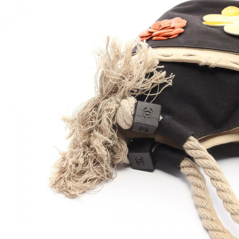 【日本直送】 中古CHANEL[BC]fishnet 雙C標誌 山茶花 帆布手提包托特包 絨面革 小羊皮 釉面皮 黑色 象牙白 多彩色-6