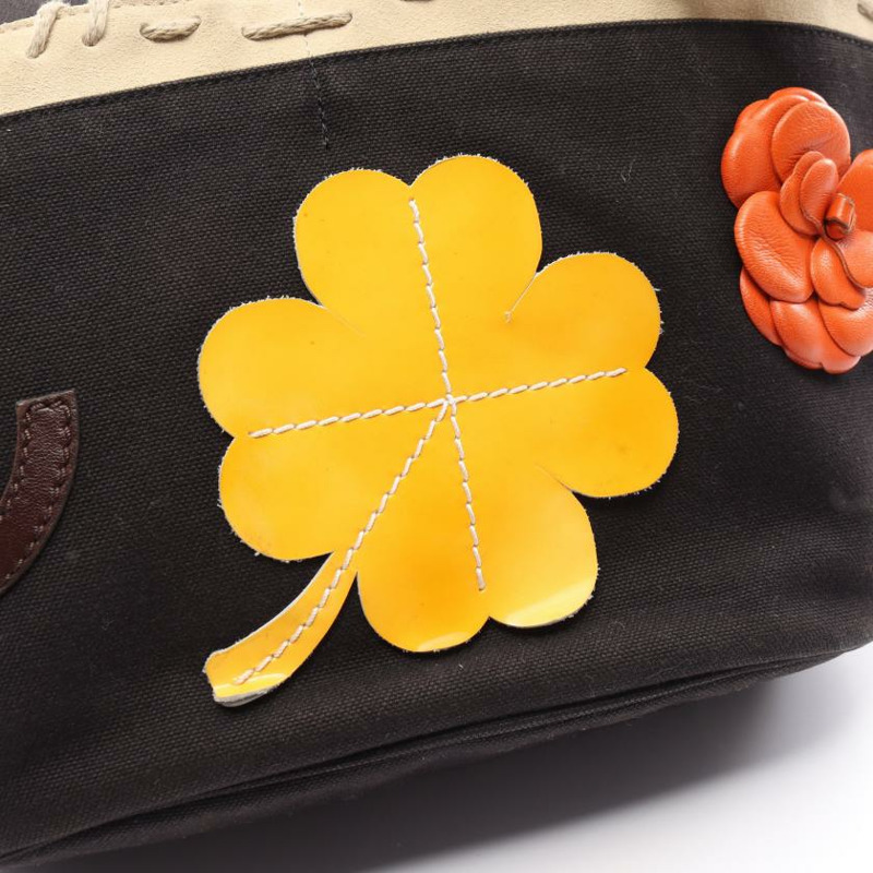 【日本直送】 中古CHANEL[BC]fishnet 雙C標誌 山茶花 帆布手提包托特包 絨面革 小羊皮 釉面皮 黑色 象牙白 多彩色-7