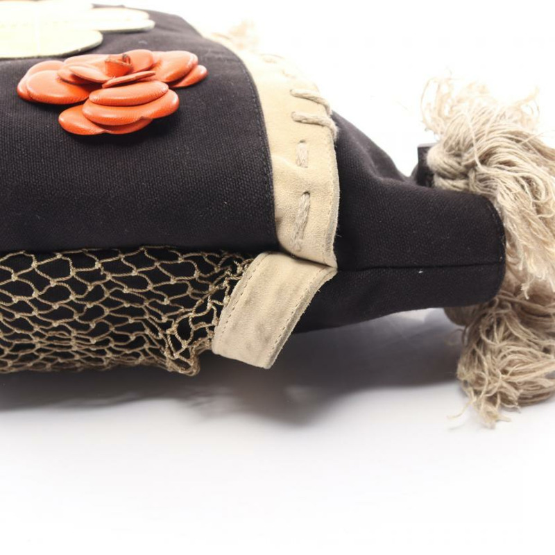 【日本直送】 中古CHANEL[BC]fishnet 雙C標誌 山茶花 帆布手提包托特包 絨面革 小羊皮 釉面皮 黑色 象牙白 多彩色-10