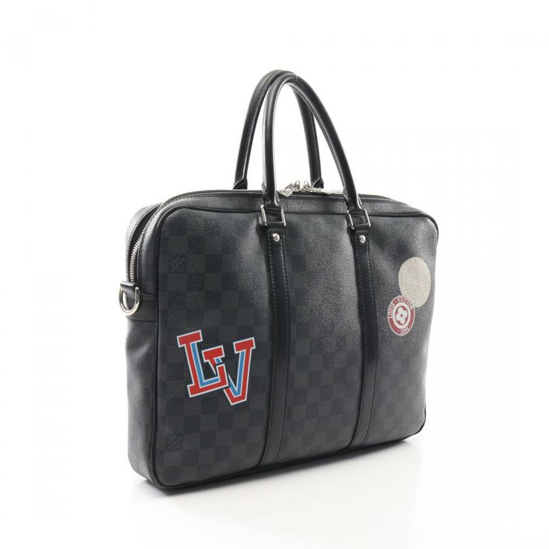 ★限時激安價SALE!!★ 【日本直送】 中古LOUIS VUITTON[B]Porte-Documents Voyage PM  老花 公文包 商務包 PVC 真皮 黑色 多彩色 兩用款-1
