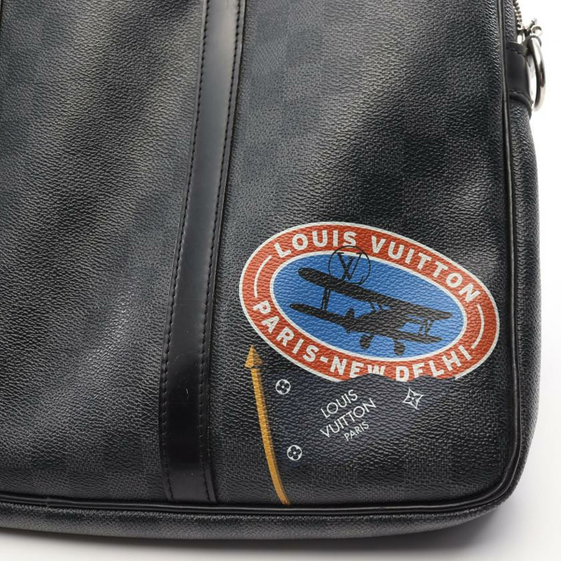★限時激安價SALE!!★ 【日本直送】 中古LOUIS VUITTON[B]Porte-Documents Voyage PM  老花 公文包 商務包 PVC 真皮 黑色 多彩色 兩用款-8