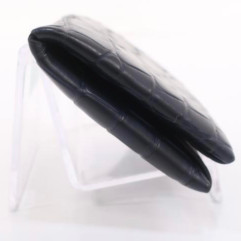 HERMES 黑色經典鱷魚皮短卡夾 10-8-4