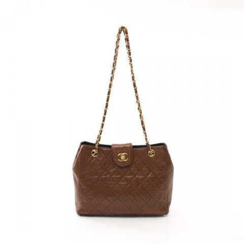 【日本直送】 中古CHANEL[BC]菱格紋 鏈條肩包 小羊皮 深棕色 金色五金