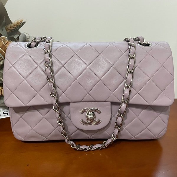 CHANEL CF23銀鍊粉灰紫極美極溫柔極稀有色-5