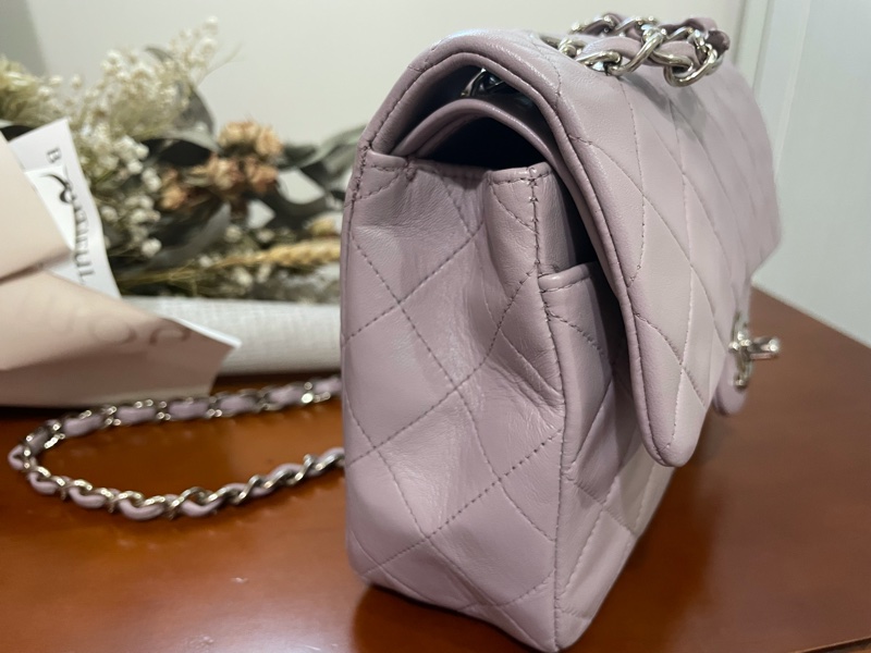 CHANEL CF23銀鍊粉灰紫極美極溫柔極稀有色-6