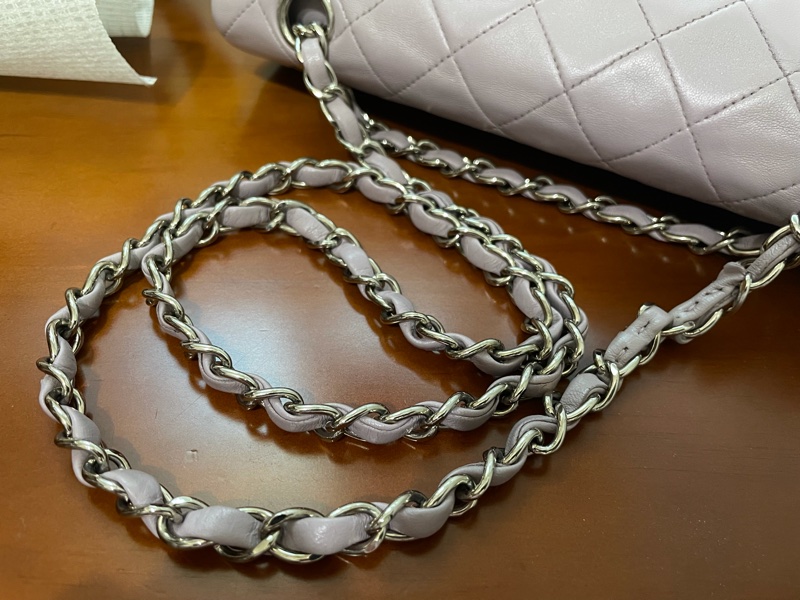 CHANEL CF23銀鍊粉灰紫極美極溫柔極稀有色-4