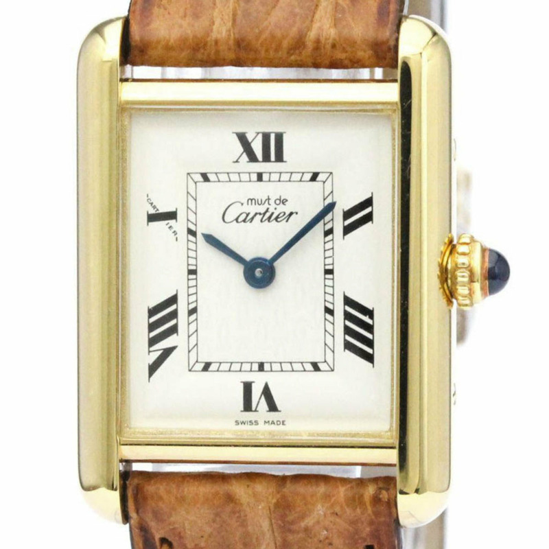 【日本直送】卡地亞 Must Tank 鍍金皮革石英男女通用手錶 BF560096-0