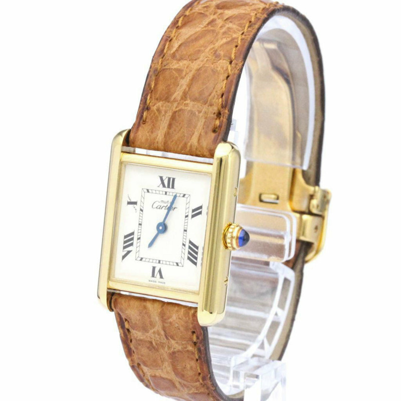 【日本直送】卡地亞 Must Tank 鍍金皮革石英男女通用手錶 BF560096-1