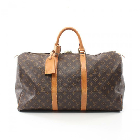 【日本直送】 中古LOUIS VUITTON[BC]Keepall50 老花行李包 PVC 真皮 棕色