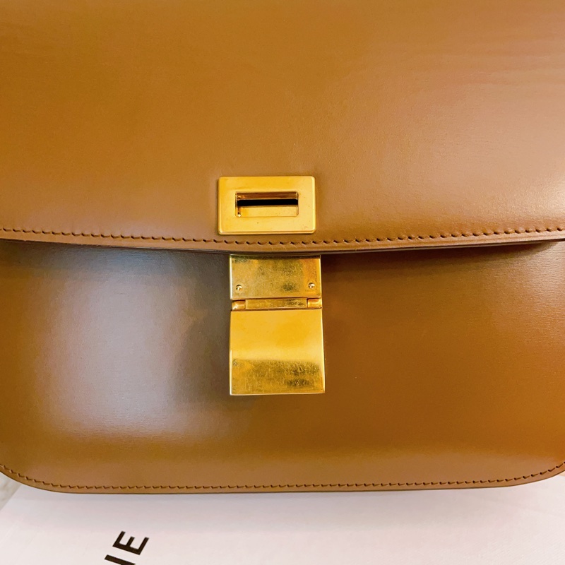 近全新正品✨Celine classic box medium金棕色焦糖金經典豆腐包-3