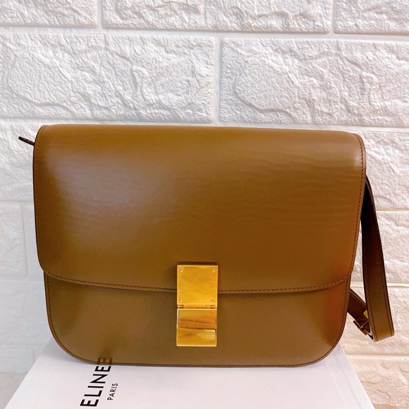 近全新正品✨Celine classic box medium金棕色焦糖金經典豆腐包-8