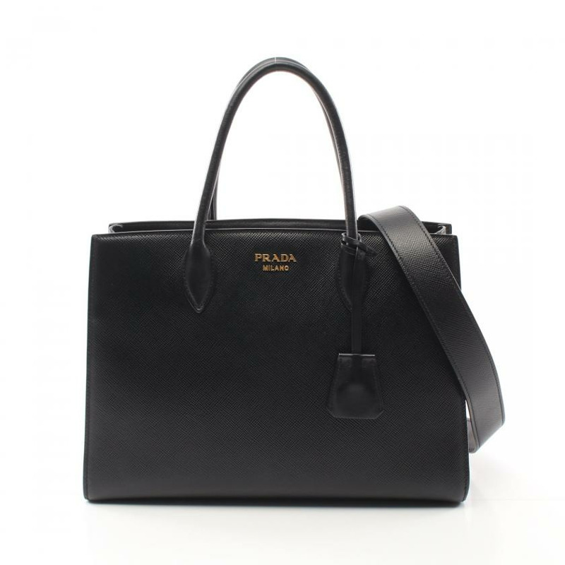 【日本直送】 中古PRADA[BC]SAFFIANO CUIR C Bibliotheque手包 十字紋皮革 皮革 黑色 紅色 兩用款-0