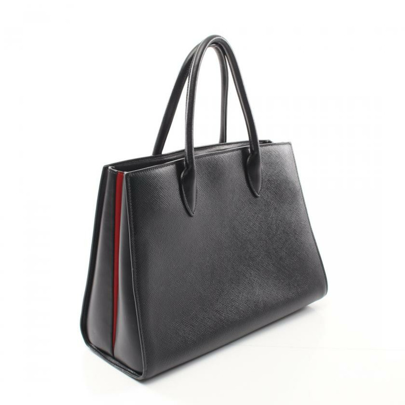 【日本直送】 中古PRADA[BC]SAFFIANO CUIR C Bibliotheque手包 十字紋皮革 皮革 黑色 紅色 兩用款-1